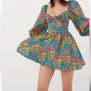 For Love and Lemons Ruth Mini Dress Bustier with Rainbow ditsy floral NWT